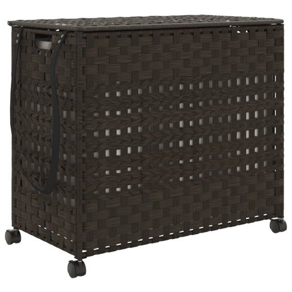 Cesto de ropa sucia con ruedas ratán marrón oscuro 66x35x60 cm Cesto de ropa sucia con ruedas ratán marrón oscuro 66x35x60 cm