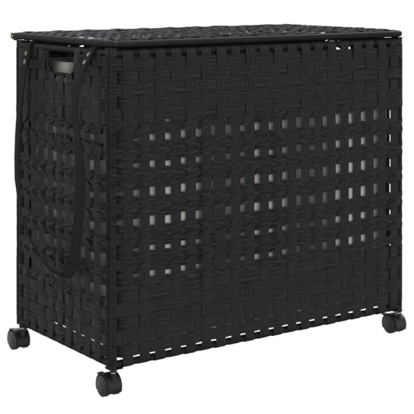 Cesto para ropa sucia con ruedas ratán negro 66x35x60 cm Cesto para ropa sucia con ruedas ratán negro 66x35x60 cm