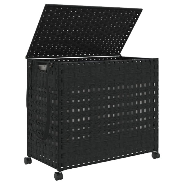 Cesto para ropa sucia con ruedas ratán negro 66x35x60 cm Cesto para ropa sucia con ruedas ratán negro 66x35x60 cm