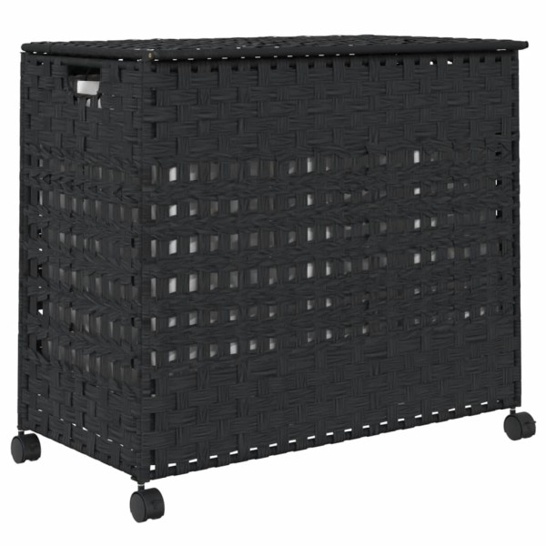 Cesto para ropa sucia con ruedas ratán negro 66x35x60 cm Cesto para ropa sucia con ruedas ratán negro 66x35x60 cm