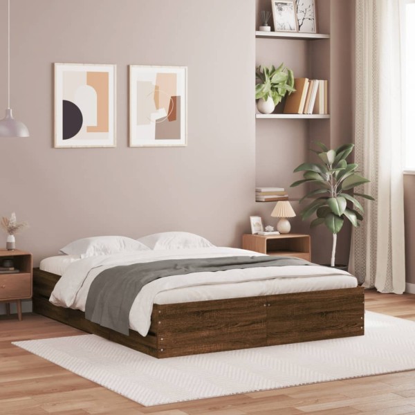 Cama con cajones madera de ingeniería marrón roble 140x190 cm Cama con cajones madera de ingeniería marrón roble 140x190 cm