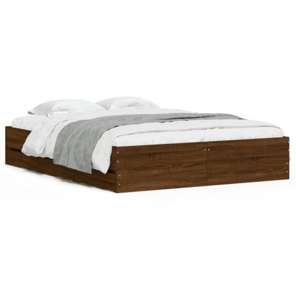 Cama con cajones madera de ingeniería marrón roble 140x190 cm Cama con cajones madera de ingeniería marrón roble 140x190 cm