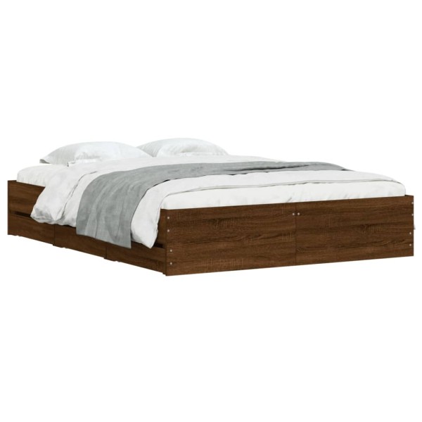 Cama con cajones madera de ingeniería marrón roble 140x190 cm Cama con cajones madera de ingeniería marrón roble 140x190 cm
