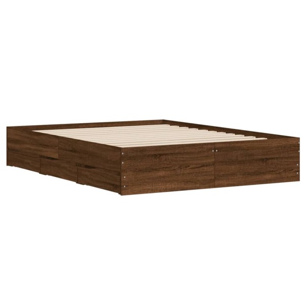 Cama con cajones madera de ingeniería marrón roble 140x190 cm Cama con cajones madera de ingeniería marrón roble 140x190 cm