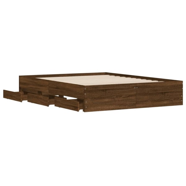 Cama con cajones madera de ingeniería marrón roble 140x190 cm Cama con cajones madera de ingeniería marrón roble 140x190 cm