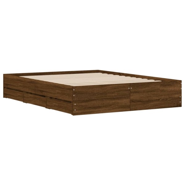 Cama con cajones madera de ingeniería marrón roble 140x190 cm Cama con cajones madera de ingeniería marrón roble 140x190 cm