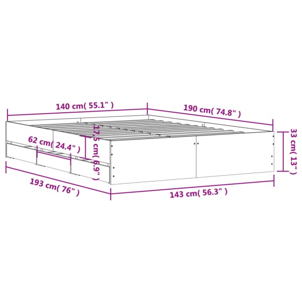 Cama con cajones madera de ingeniería marrón roble 140x190 cm Cama con cajones madera de ingeniería marrón roble 140x190 cm
