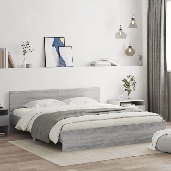 Estructura de cama con cabecero gris Sonoma 200x200 cm Estructura de cama con cabecero gris Sonoma 200x200 cm