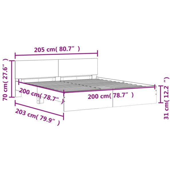 Estructura de cama con cabecero gris Sonoma 200x200 cm Estructura de cama con cabecero gris Sonoma 200x200 cm