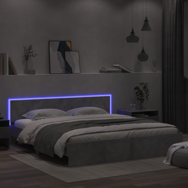 Estructura de cama cabecero y luces LED gris hormigón 200x200cm Estructura de cama cabecero y luces LED gris hormigón 200x200cm