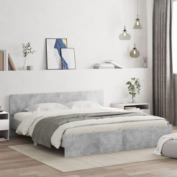 Estructura de cama cabecero y luces LED gris hormigón 200x200cm Estructura de cama cabecero y luces LED gris hormigón 200x200cm
