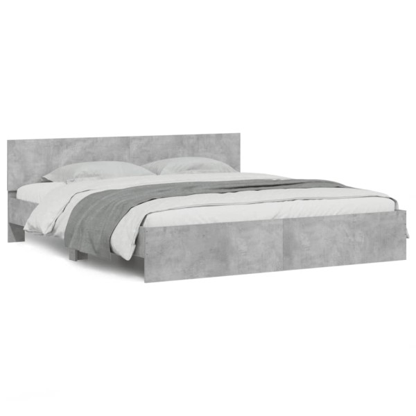 Estructura de cama cabecero y luces LED gris hormigón 200x200cm Estructura de cama cabecero y luces LED gris hormigón 200x200cm
