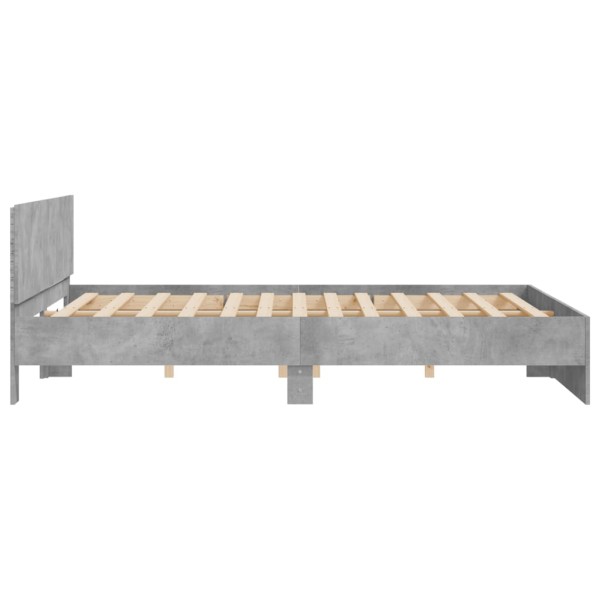 Estructura de cama cabecero y luces LED gris hormigón 200x200cm Estructura de cama cabecero y luces LED gris hormigón 200x200cm