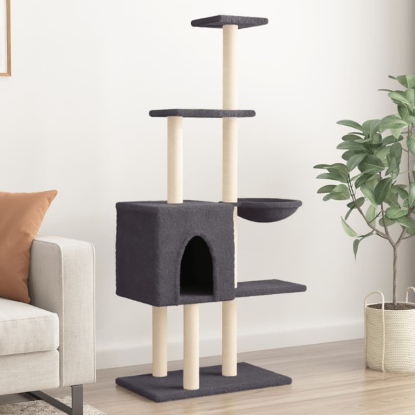 Rascador para gatos con postes de sisal gris oscuro 145 cm Rascador para gatos con postes de sisal gris oscuro 145 cm