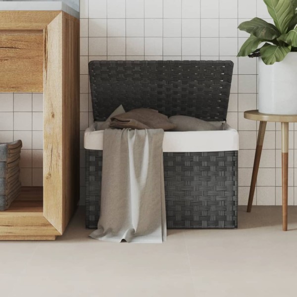Cesto de ropa sucia con tapa ratán sintético gris 55,5x35x34 cm Cesto de ropa sucia con tapa ratán sintético gris 55,5x35x34 cm