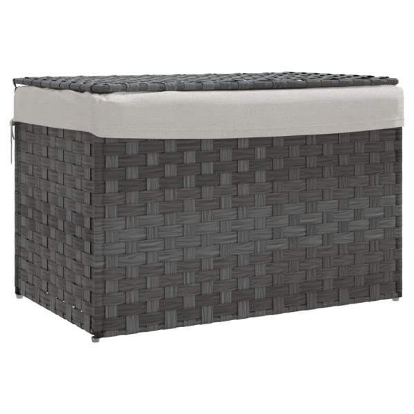 Cesto de ropa sucia con tapa ratán sintético gris 55,5x35x34 cm Cesto de ropa sucia con tapa ratán sintético gris 55,5x35x34 cm