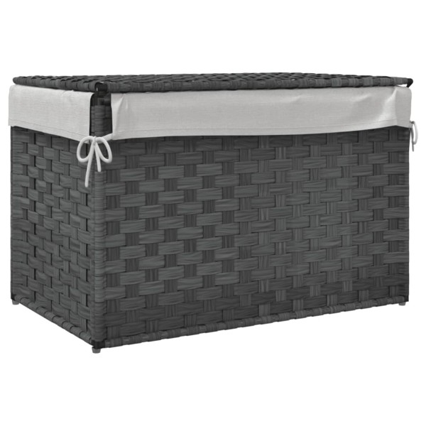 Cesto de ropa sucia con tapa ratán sintético gris 55,5x35x34 cm Cesto de ropa sucia con tapa ratán sintético gris 55,5x35x34 cm