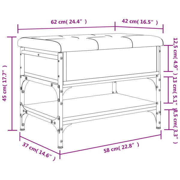 Banco zapatero madera de ingeniería roble Sonoma 62x42x45 cm Banco zapatero madera de ingeniería roble Sonoma 62x42x45 cm