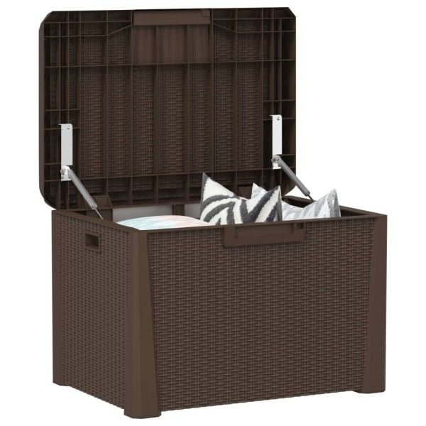 Caja de almacenaje jardín con cojín de asiento PP marrón 125 L Caja de almacenaje jardín con cojín de asiento PP marrón 125 L