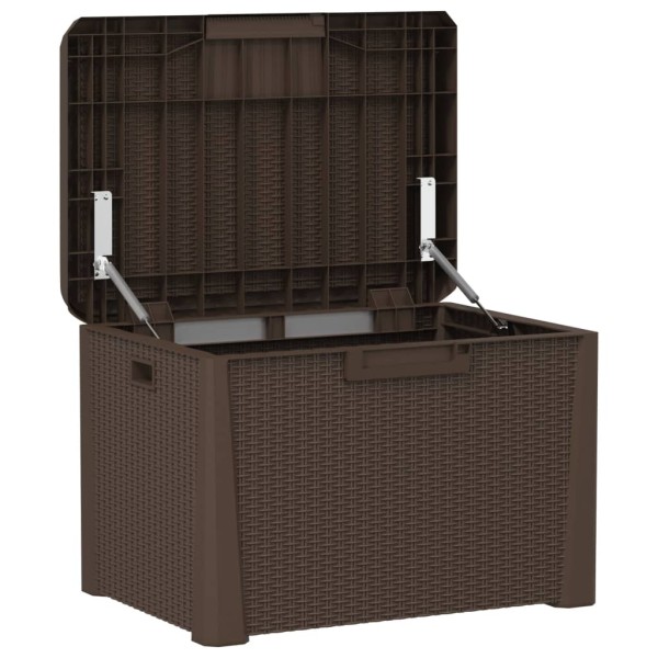 Caja de almacenaje jardín con cojín de asiento PP marrón 125 L Caja de almacenaje jardín con cojín de asiento PP marrón 125 L