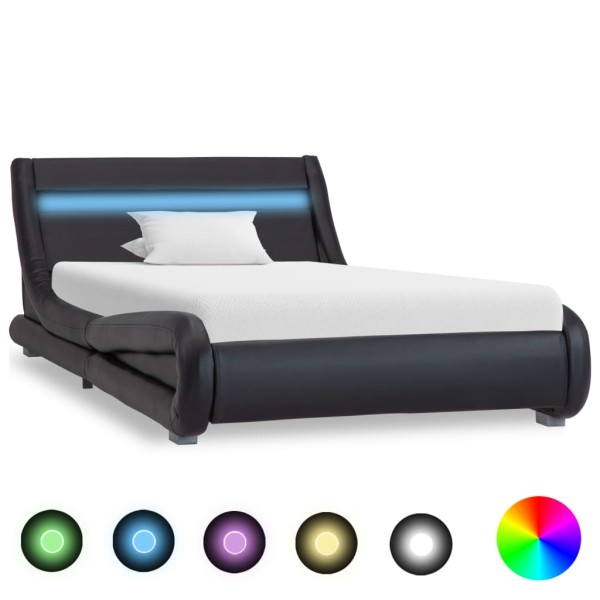 Estructura de cama con LED cuero sintético negro 100x200 cm Estructura de cama con LED cuero sintético negro 100x200 cm