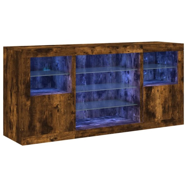 Aparador con luces LED roble ahumado 142,5x37x67 cm