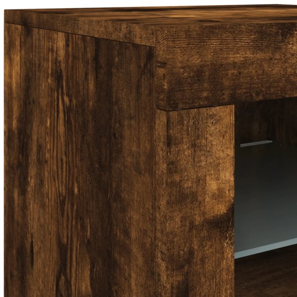 Aparador con luces LED roble ahumado 142,5x37x67 cm