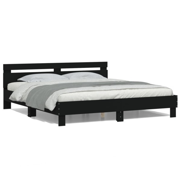 Estructura de cama cabecero y luces LED negra160x200 cm Estructura de cama cabecero y luces LED negra160x200 cm