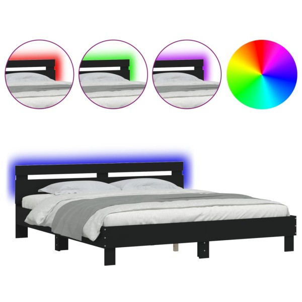 Estructura de cama cabecero y luces LED negra160x200 cm Estructura de cama cabecero y luces LED negra160x200 cm