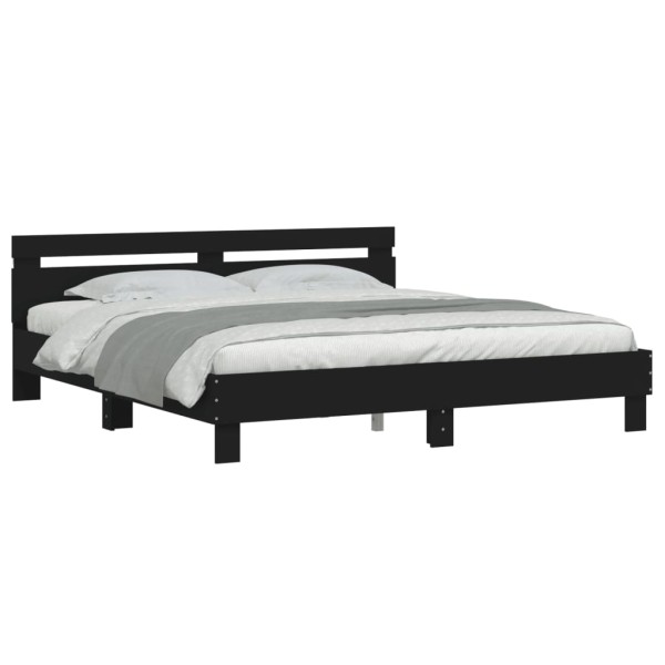 Estructura de cama cabecero y luces LED negra160x200 cm Estructura de cama cabecero y luces LED negra160x200 cm