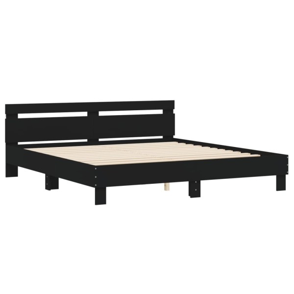 Estructura de cama cabecero y luces LED negra160x200 cm Estructura de cama cabecero y luces LED negra160x200 cm