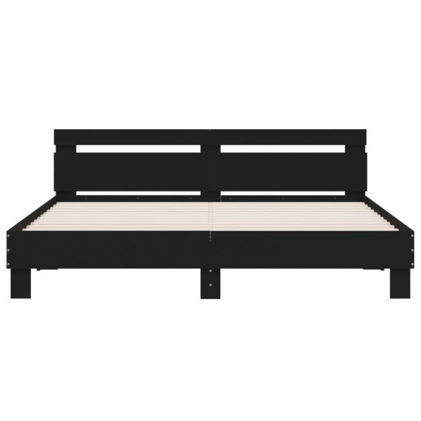 Estructura de cama cabecero y luces LED negra160x200 cm Estructura de cama cabecero y luces LED negra160x200 cm