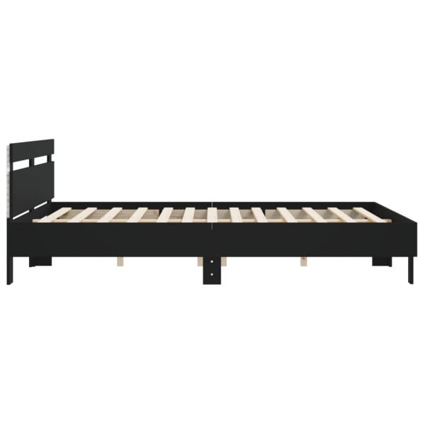 Estructura de cama cabecero y luces LED negra160x200 cm Estructura de cama cabecero y luces LED negra160x200 cm