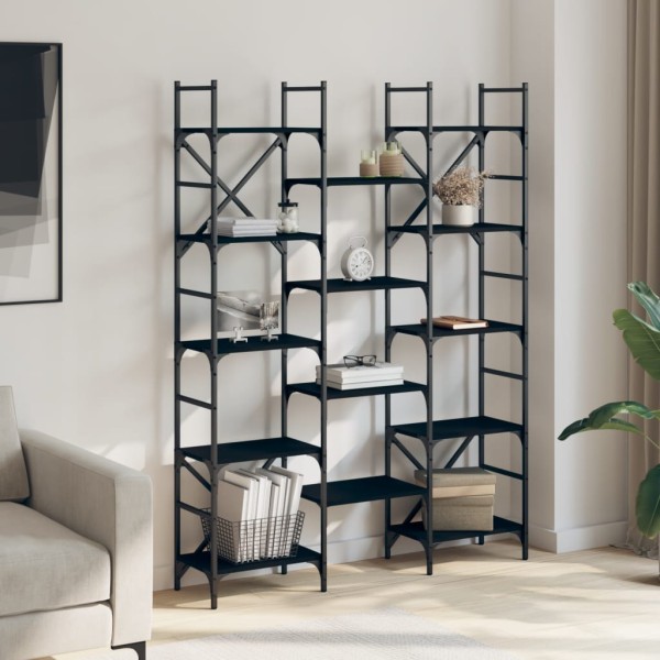 Estantería madera de ingeniería negra 127,5x28,5x172,5 cm Estantería madera de ingeniería negra 127,5x28,5x172,5 cm