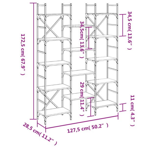 Estantería madera de ingeniería negra 127,5x28,5x172,5 cm Estantería madera de ingeniería negra 127,5x28,5x172,5 cm