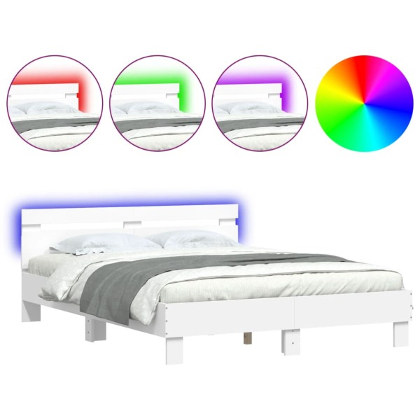 Estructura de cama con cabecero y luces LED blanco 140x200 cm Estructura de cama con cabecero y luces LED blanco 140x200 cm