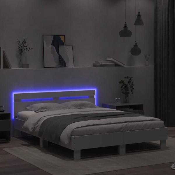 Estructura de cama con cabecero y luces LED blanco 140x200 cm Estructura de cama con cabecero y luces LED blanco 140x200 cm