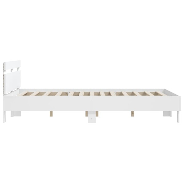 Estructura de cama con cabecero y luces LED blanco 140x200 cm Estructura de cama con cabecero y luces LED blanco 140x200 cm