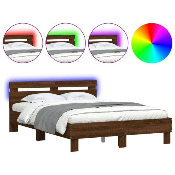Estructura de cama cabecero y luces LED marrón roble 120x200 cm Estructura de cama cabecero y luces LED marrón roble 120x200 cm
