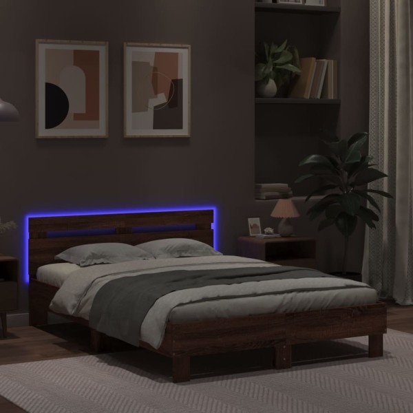 Estructura de cama cabecero y luces LED marrón roble 120x200 cm Estructura de cama cabecero y luces LED marrón roble 120x200 cm