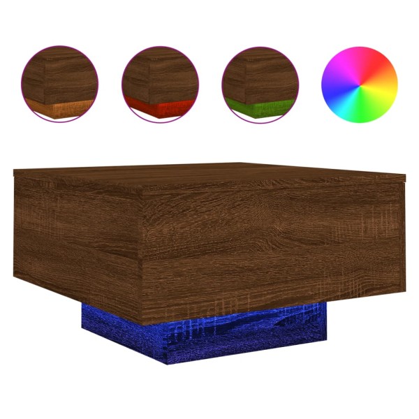 Mesa de centro con luces LED roble marrón 55x55x31 cm Mesa de centro con luces LED roble marrón 55x55x31 cm