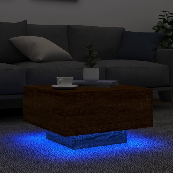 Mesa de centro con luces LED roble marrón 55x55x31 cm Mesa de centro con luces LED roble marrón 55x55x31 cm