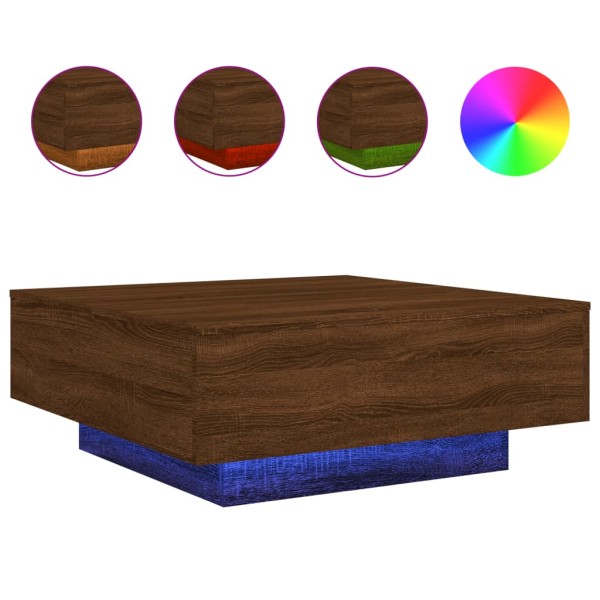 Mesa de centro con luces LED roble marrón 80x80x31 cm Mesa de centro con luces LED roble marrón 80x80x31 cm