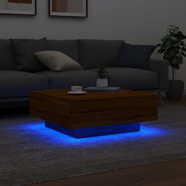 Mesa de centro con luces LED roble marrón 80x80x31 cm Mesa de centro con luces LED roble marrón 80x80x31 cm