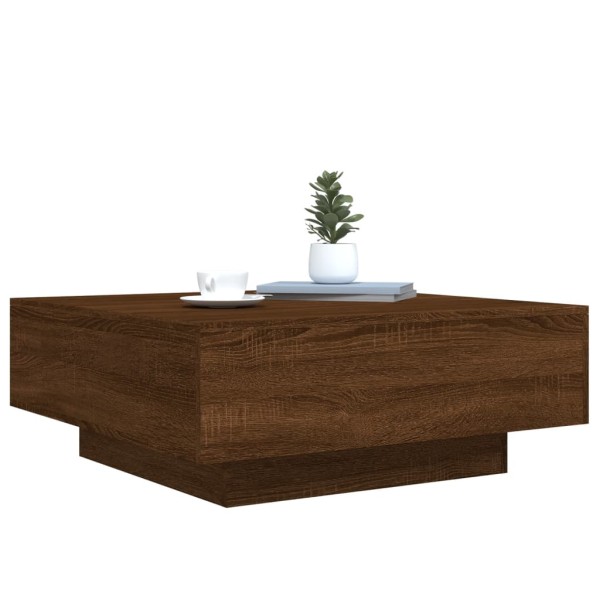 Mesa de centro con luces LED roble marrón 80x80x31 cm Mesa de centro con luces LED roble marrón 80x80x31 cm