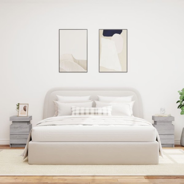 Mesitas de noche con luces LED 2 uds gris Sonoma 35x39x55 cm Mesitas de noche con luces LED 2 uds gris Sonoma 35x39x55 cm