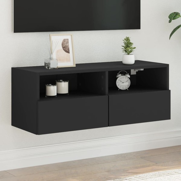 Mueble de pared para TV madera de ingeniería negro 80x30x30 cm Mueble de pared para TV madera de ingeniería negro 80x30x30 cm