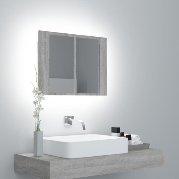 Armario con espejo y LED madera contrachapada gris 60x12x45 cm Armario con espejo y LED madera contrachapada gris 60x12x45 cm