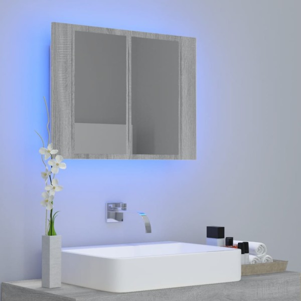 Armario con espejo y LED madera contrachapada gris 60x12x45 cm Armario con espejo y LED madera contrachapada gris 60x12x45 cm