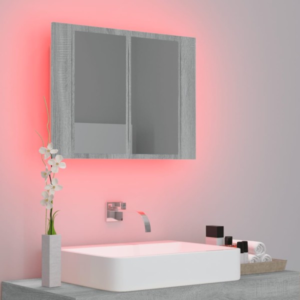 Armario con espejo y LED madera contrachapada gris 60x12x45 cm Armario con espejo y LED madera contrachapada gris 60x12x45 cm